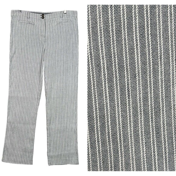 J Jill Stretch Linen Pants Womens Sz 10 Grey White Stripe Wide Leg Linen Blend - Picture 1 of 11